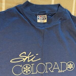 VTG Ski Colorado 1983 Blue Long Sleeve Single Stitch Hanes Beefy T-Shirt Medium